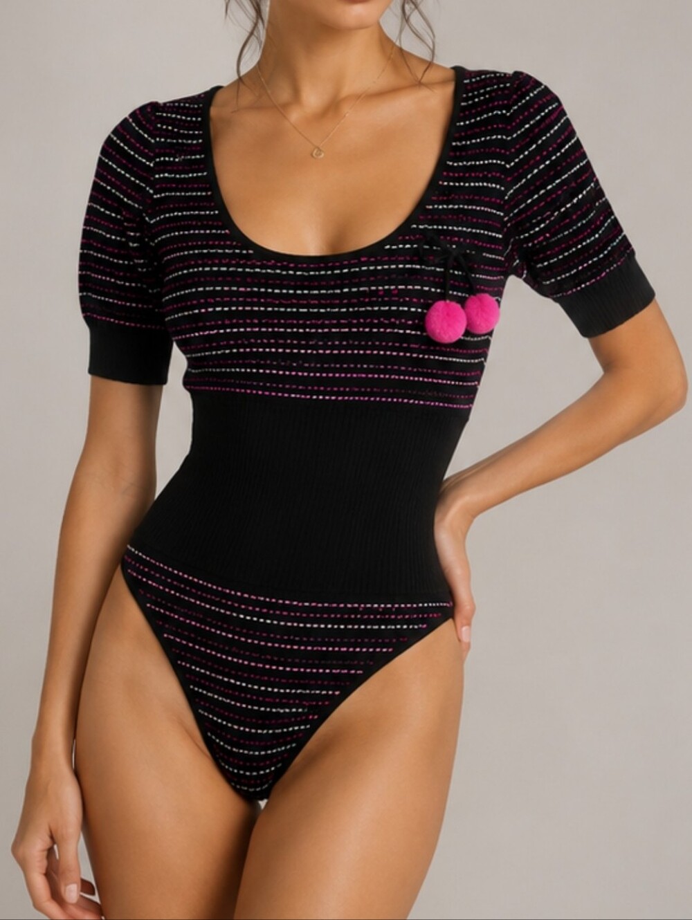 Agent Provocateur x John Smedley Black Pink Knit Bodysuit